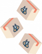 Illustration mehrere Kartons mit Shipmunks Logo